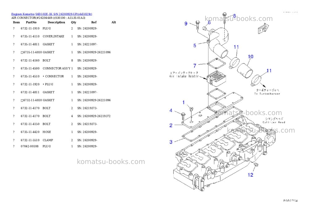 Komatsu S6D102E-1K S/N 26200929-UP Parts catalog cover Page 9 Komatsu S6D102E-1K S/N 26200929-UP Parts catalog cover Page 9