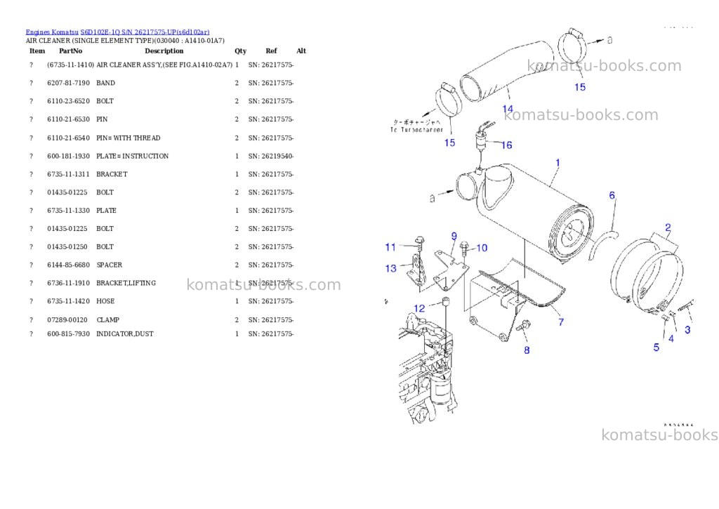 Komatsu s6d102e-1q s/n 26217575-up Parts catalog cover Page 3