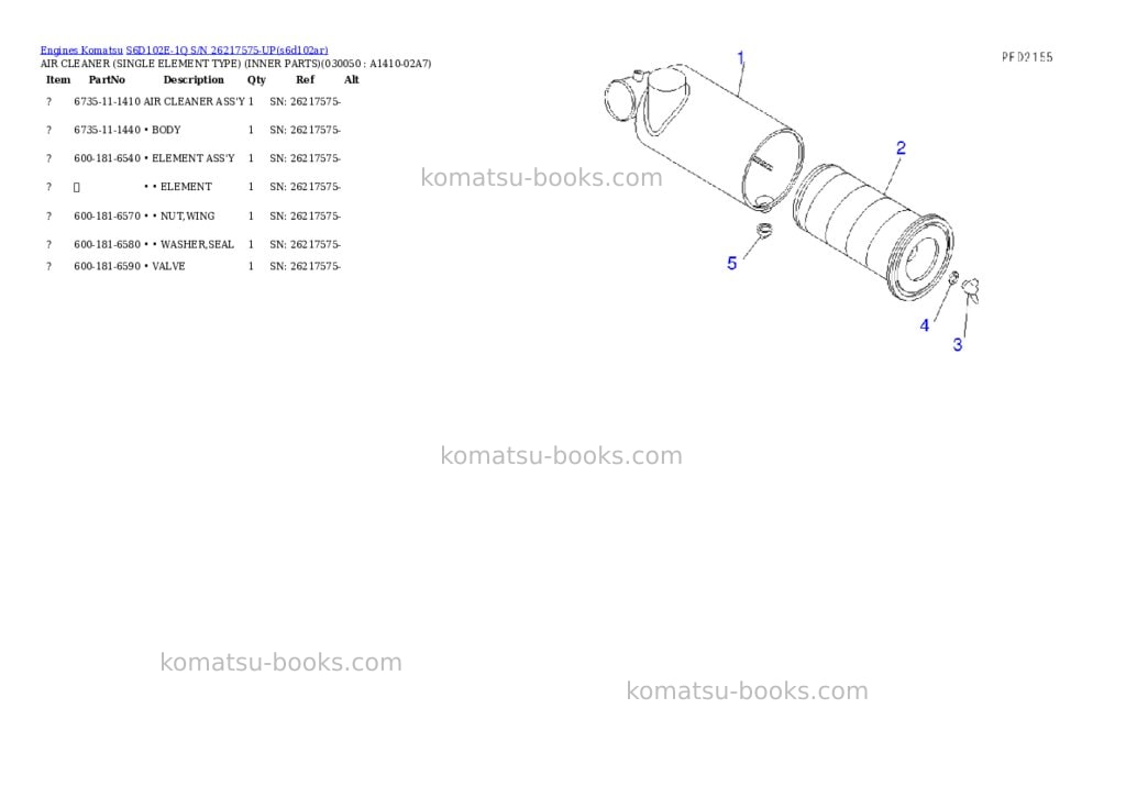 Komatsu s6d102e-1q s/n 26217575-up Parts catalog cover Page 4