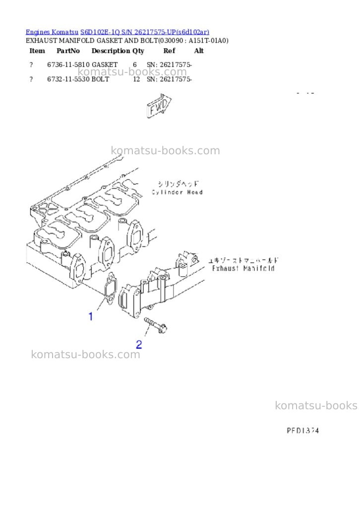 Komatsu s6d102e-1q s/n 26217575-up Parts catalog cover Page 8
