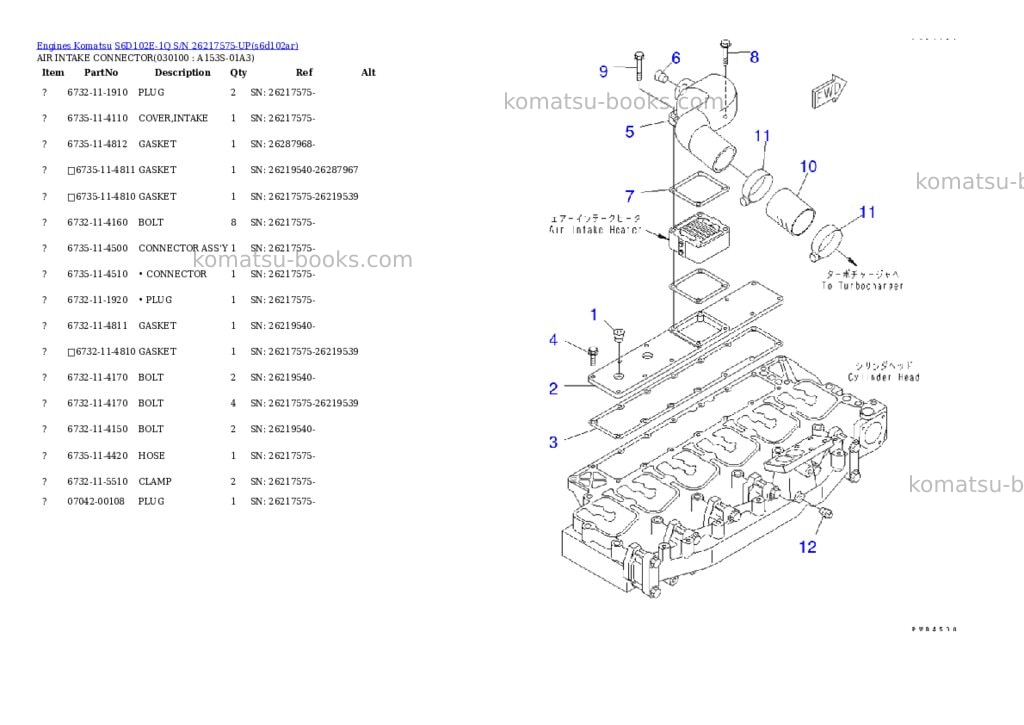 Komatsu s6d102e-1q s/n 26217575-up Parts catalog cover Page 9