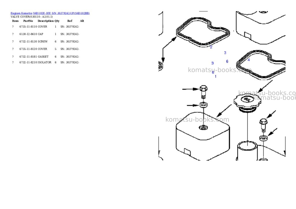 Komatsu s6d102e-1ee s/n 30379242-up Parts catalog cover Page 10