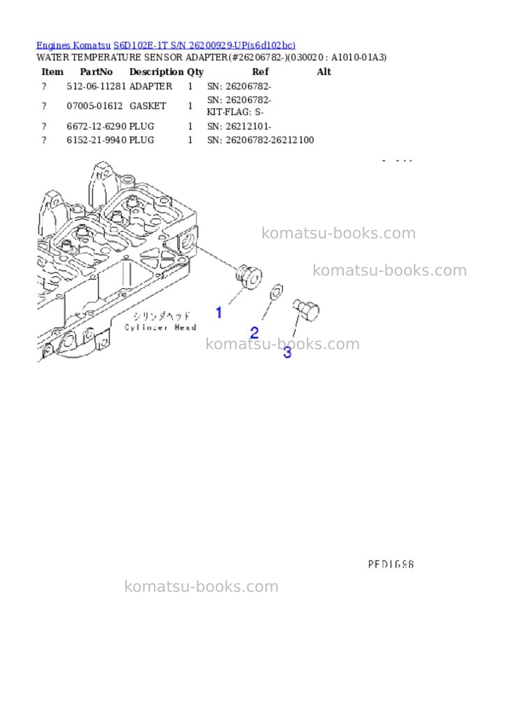 Komatsu s6d102e-1t s/n 26200929-up Parts catalog cover Komatsu s6d102e-1t s/n 26200929-up Parts catalog cover