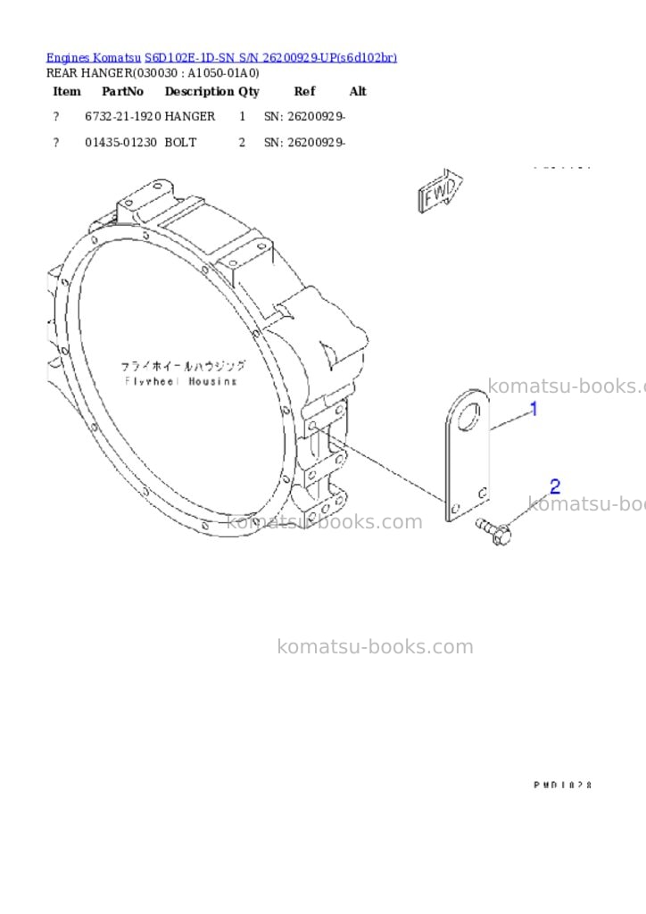 Komatsu s6d102e-1d-sn s/n 26200929-up Parts catalog cover Page 2