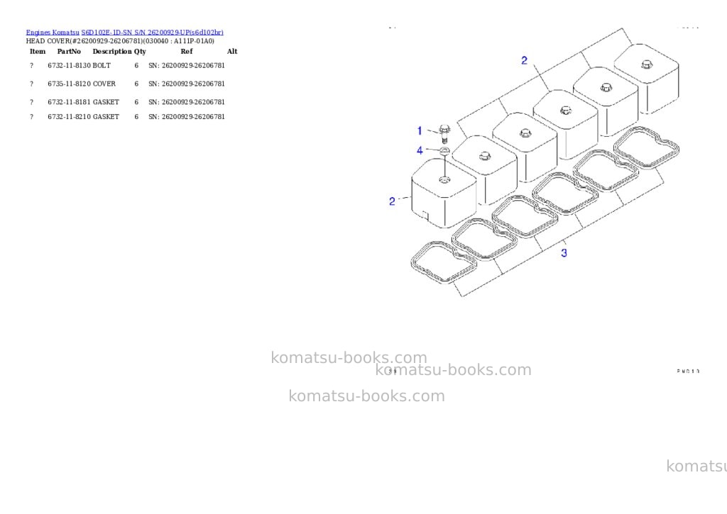 Komatsu s6d102e-1d-sn s/n 26200929-up Parts catalog cover Page 3