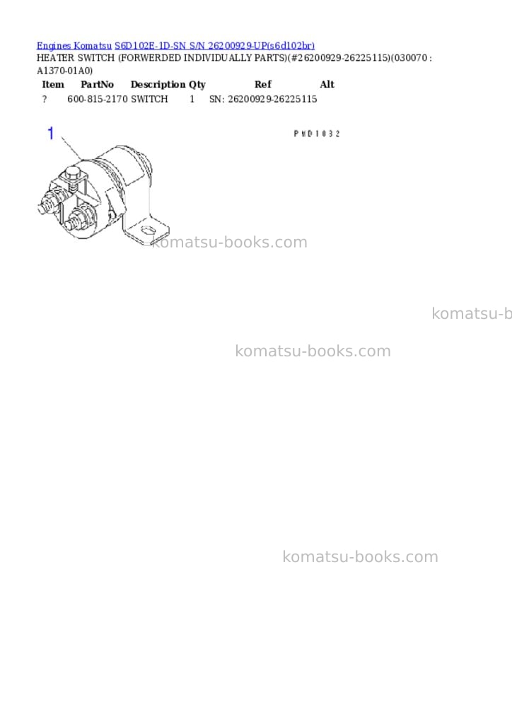 Komatsu s6d102e-1d-sn s/n 26200929-up Parts catalog cover Page 6