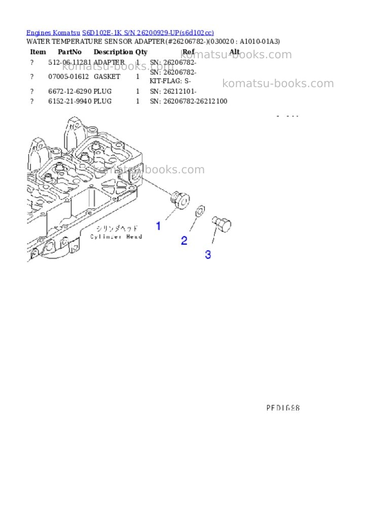 Komatsu s6d102e-1k s/n 26200929-up Parts catalog cover