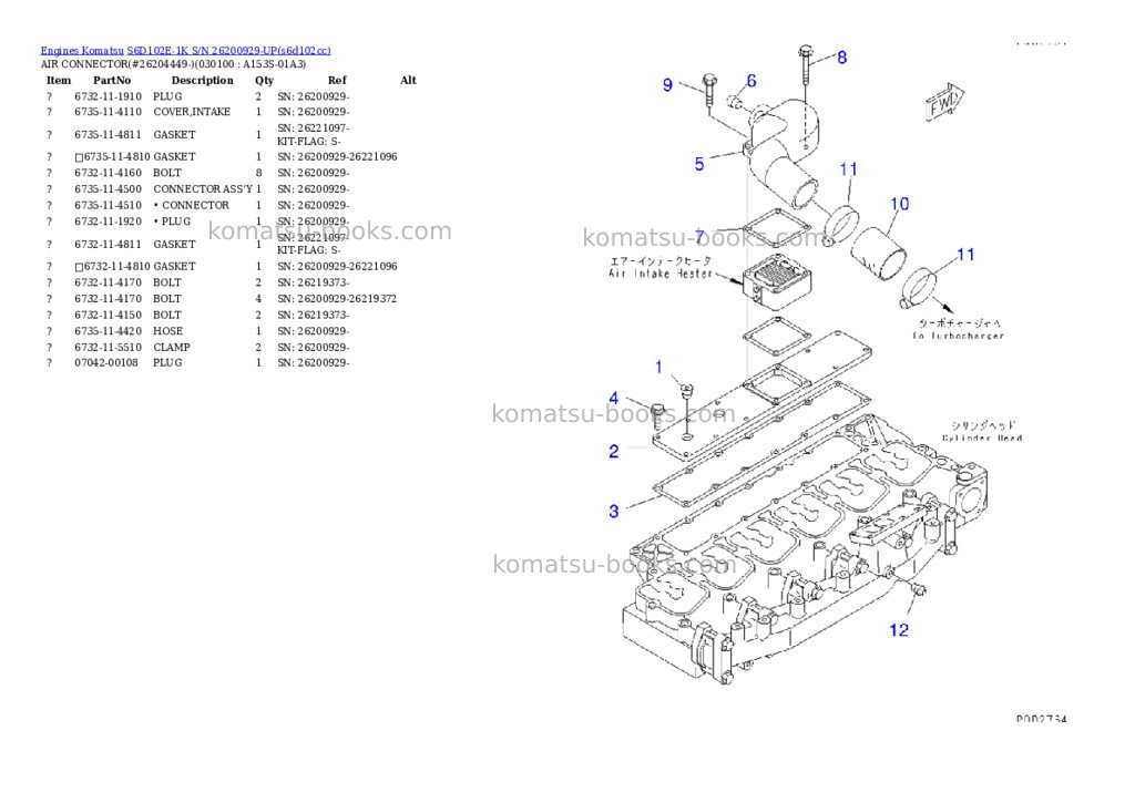 Komatsu s6d102e-1k s/n 26200929-up Parts catalog cover Page 9