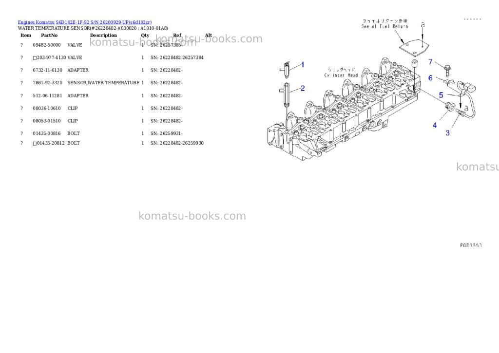 Komatsu s6d102e-1f-s2 s/n 26200929-up Parts catalog cover Komatsu s6d102e-1f-s2 s/n 26200929-up Parts catalog cover