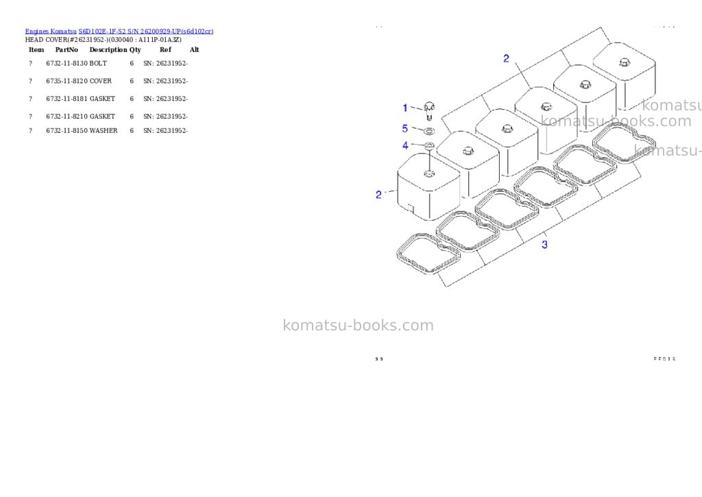Komatsu s6d102e-1f-s2 s/n 26200929-up Parts catalog cover Page 3 Komatsu s6d102e-1f-s2 s/n 26200929-up Parts catalog cover Page 3