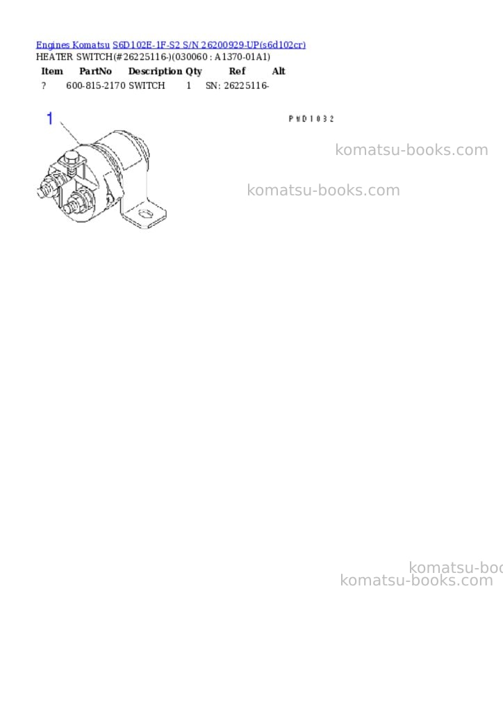 Komatsu s6d102e-1f-s2 s/n 26200929-up Parts catalog cover Page 5 Komatsu s6d102e-1f-s2 s/n 26200929-up Parts catalog cover Page 5