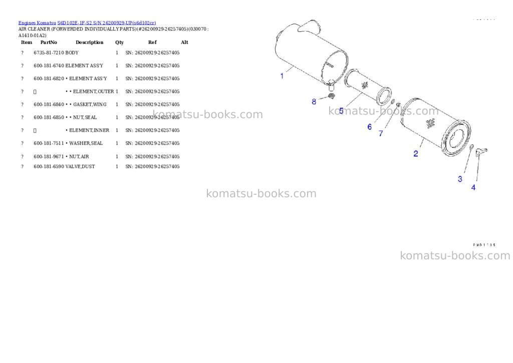Komatsu s6d102e-1f-s2 s/n 26200929-up Parts catalog cover Page 6 Komatsu s6d102e-1f-s2 s/n 26200929-up Parts catalog cover Page 6