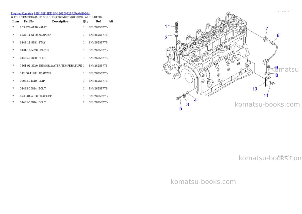 Komatsu s6d102e-1dd s/n 26200929-up Parts catalog cover Komatsu s6d102e-1dd s/n 26200929-up Parts catalog cover