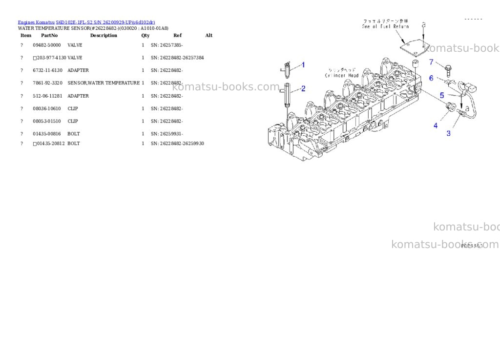 Komatsu s6d102e-1fl-s2 s/n 26200929-up Parts catalog cover