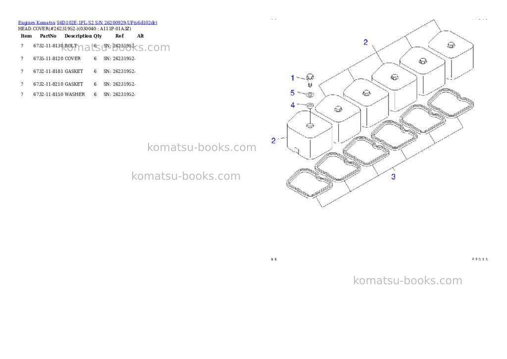 Komatsu s6d102e-1fl-s2 s/n 26200929-up Parts catalog cover Page 3