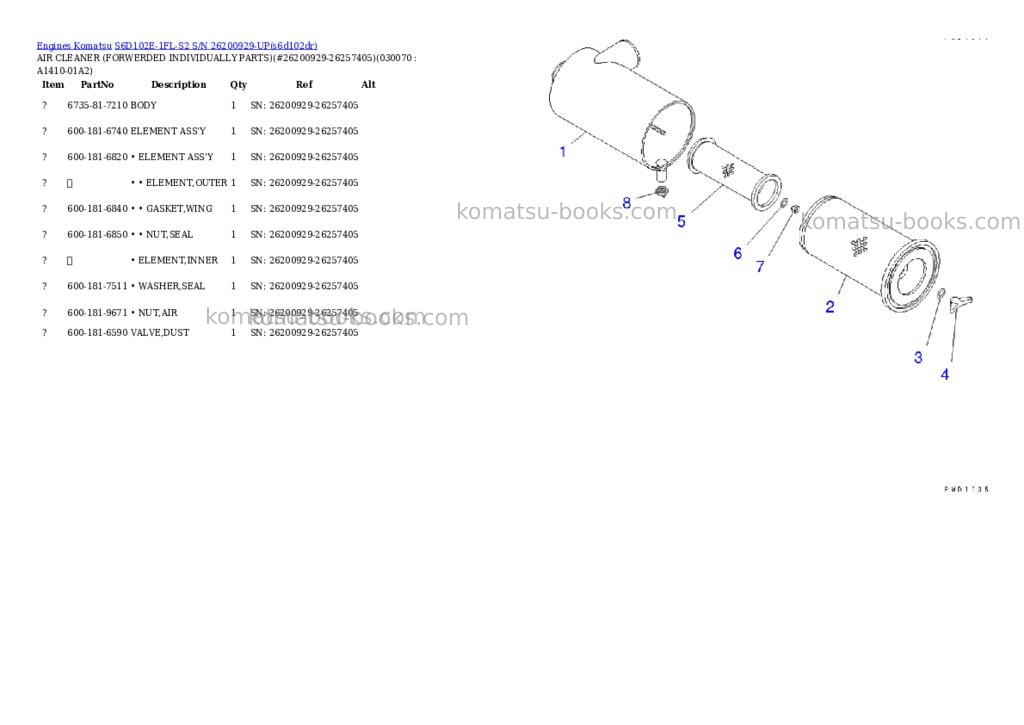 Komatsu s6d102e-1fl-s2 s/n 26200929-up Parts catalog cover Page 6