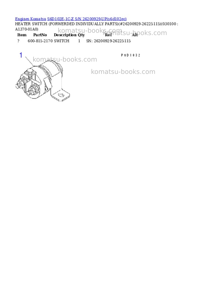Komatsu s6d102e-1c-z s/n 26200929-up Parts catalog cover Page 8 Komatsu s6d102e-1c-z s/n 26200929-up Parts catalog cover Page 8