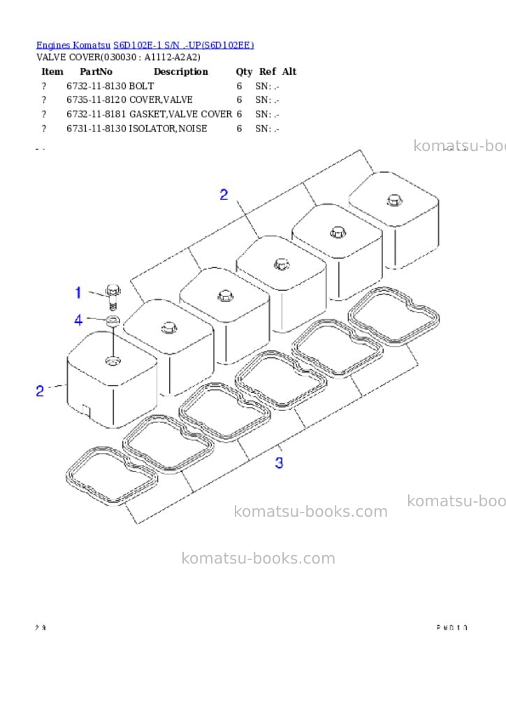 Komatsu s6d102e-1 s/n .-up Parts catalog cover Page 2
