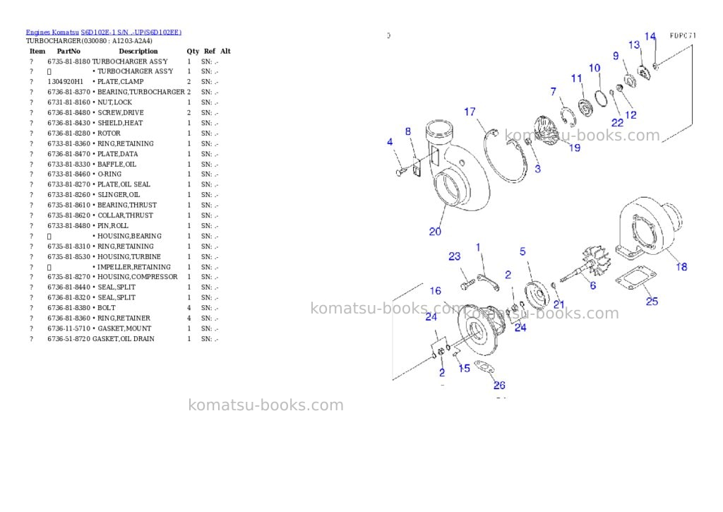 Komatsu s6d102e-1 s/n .-up Parts catalog cover Page 7