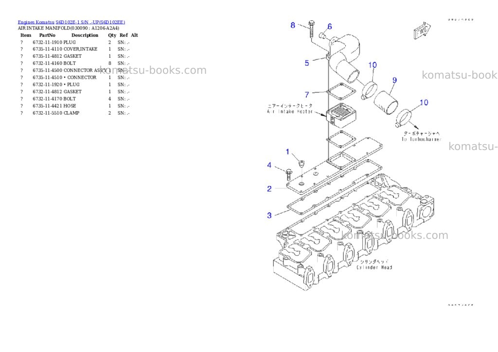 Komatsu s6d102e-1 s/n .-up Parts catalog cover Page 8