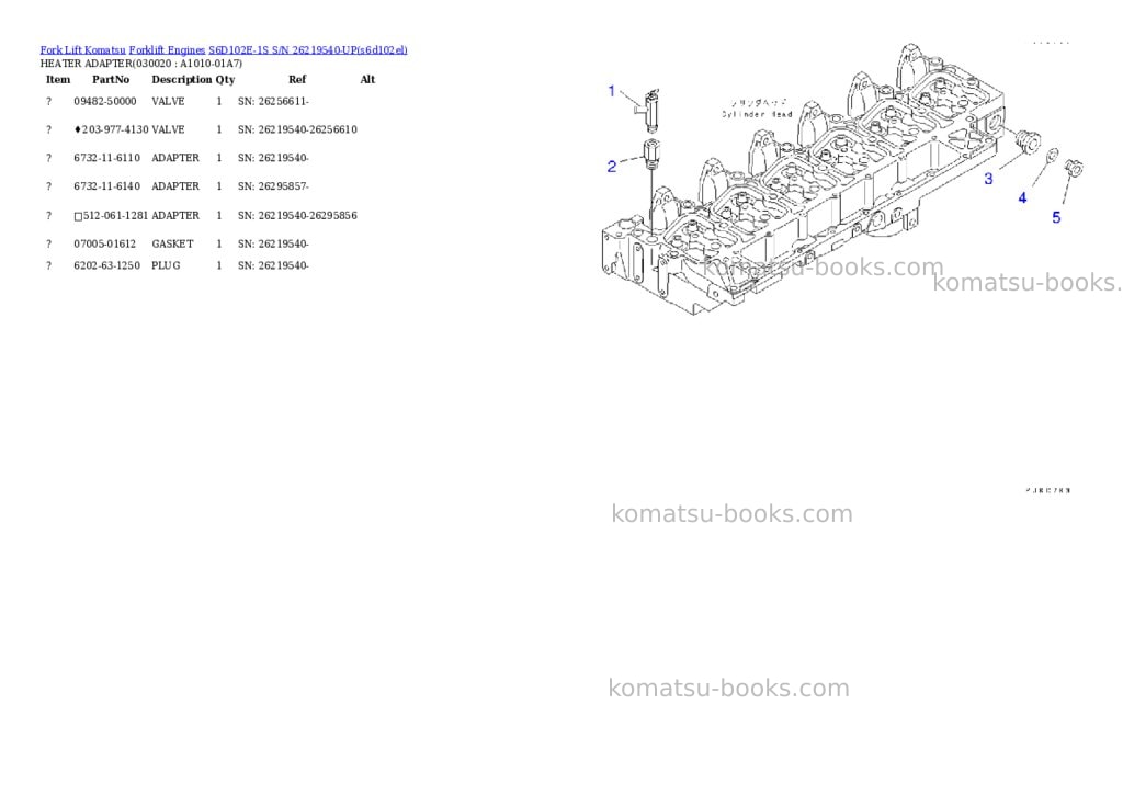 Komatsu s6d102e-1s s/n 26219540-up Parts catalog cover