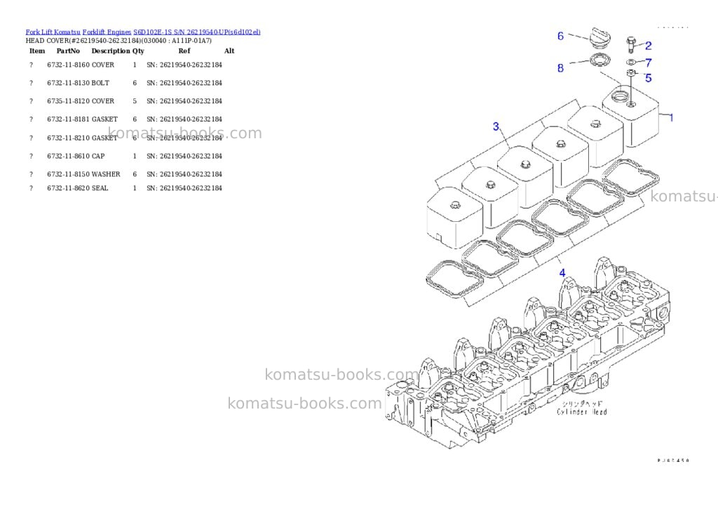 Komatsu s6d102e-1s s/n 26219540-up Parts catalog cover Page 3