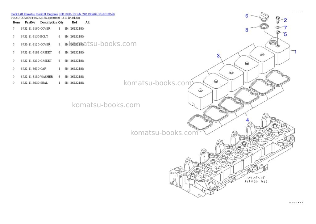 Komatsu s6d102e-1s s/n 26219540-up Parts catalog cover Page 4