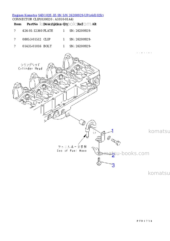 Komatsu s6d102e-1e-sn s/n 26200929-up Parts catalog cover