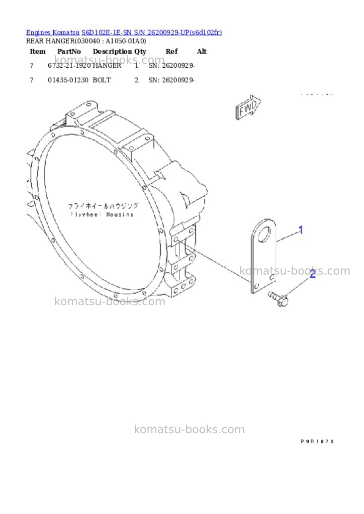 Komatsu s6d102e-1e-sn s/n 26200929-up Parts catalog cover Page 3