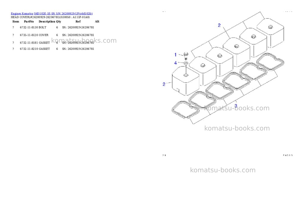 Komatsu s6d102e-1e-sn s/n 26200929-up Parts catalog cover Page 4