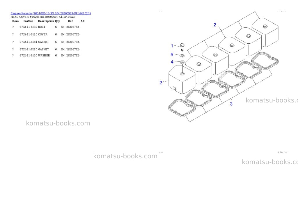Komatsu s6d102e-1e-sn s/n 26200929-up Parts catalog cover Page 5