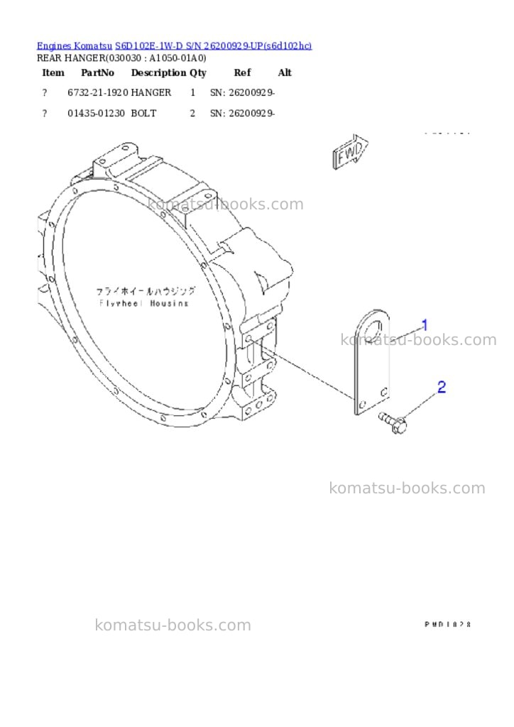 Komatsu s6d102e-1w-d s/n 26200929-up Parts catalog cover Page 2