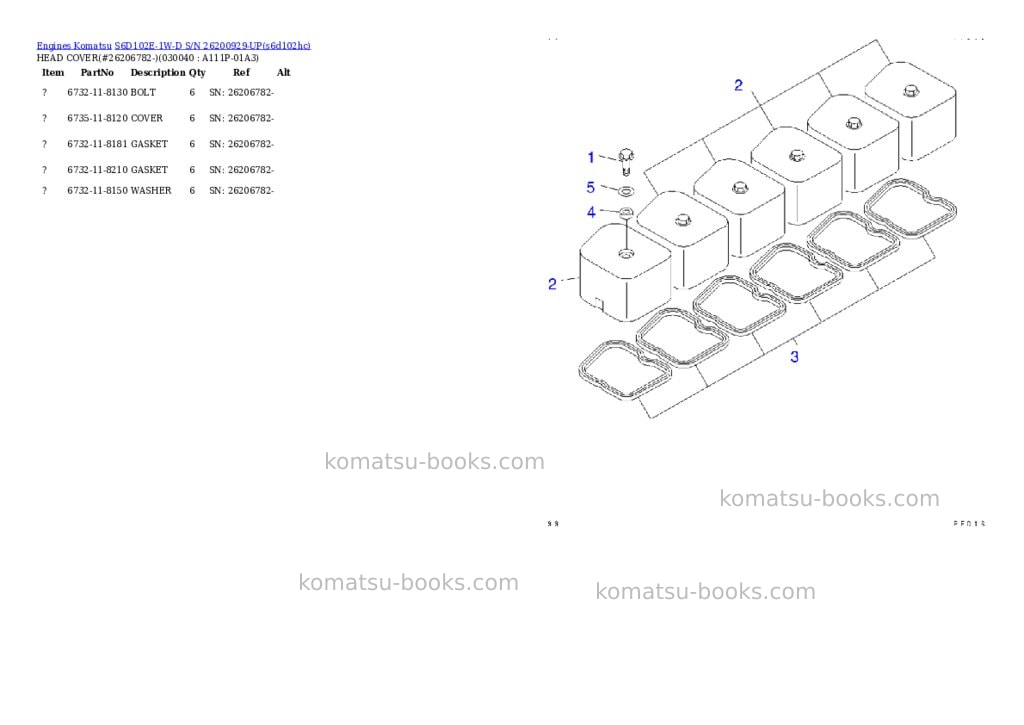 Komatsu s6d102e-1w-d s/n 26200929-up Parts catalog cover Page 3