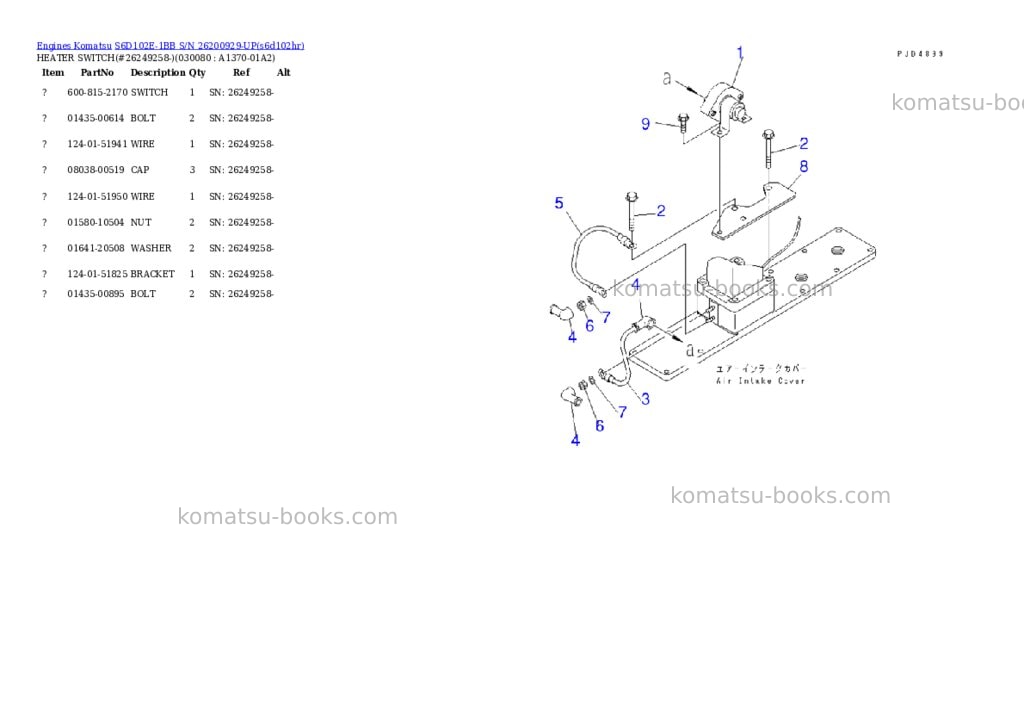 Komatsu s6d102e-1bb s/n 26200929-up Parts catalog cover Page 7 Komatsu s6d102e-1bb s/n 26200929-up Parts catalog cover Page 7