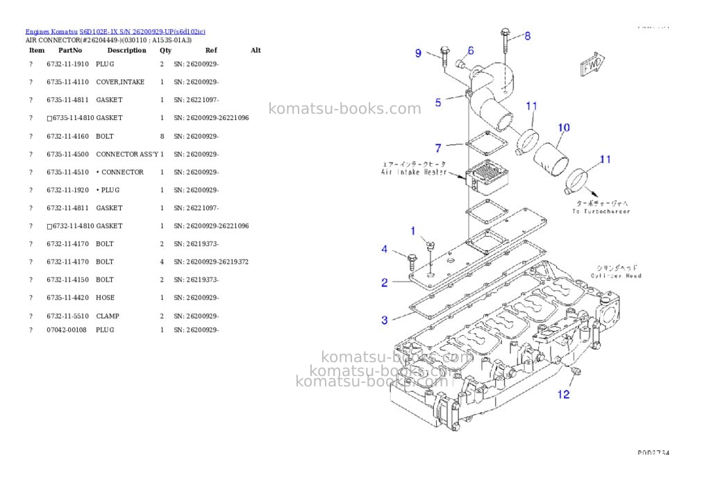Komatsu s6d102e-1x s/n 26200929-up Parts catalog cover Page 10