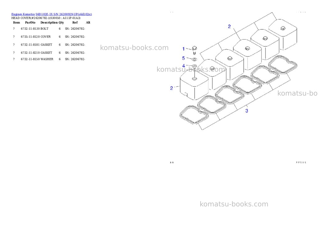 Komatsu s6d102e-1x s/n 26200929-up Parts catalog cover Page 4