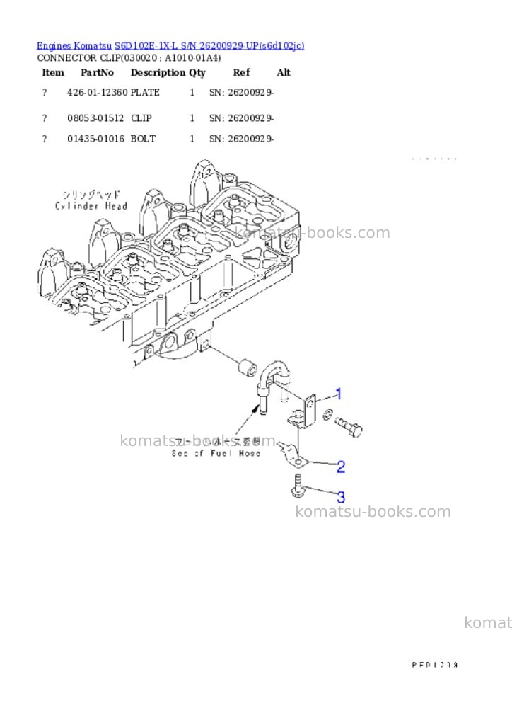 Komatsu s6d102e-1x-l s/n 26200929-up Parts catalog cover Komatsu s6d102e-1x-l s/n 26200929-up Parts catalog cover