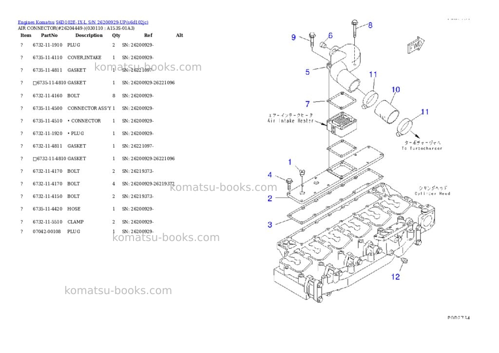 Komatsu s6d102e-1x-l s/n 26200929-up Parts catalog cover Page 10 Komatsu s6d102e-1x-l s/n 26200929-up Parts catalog cover Page 10