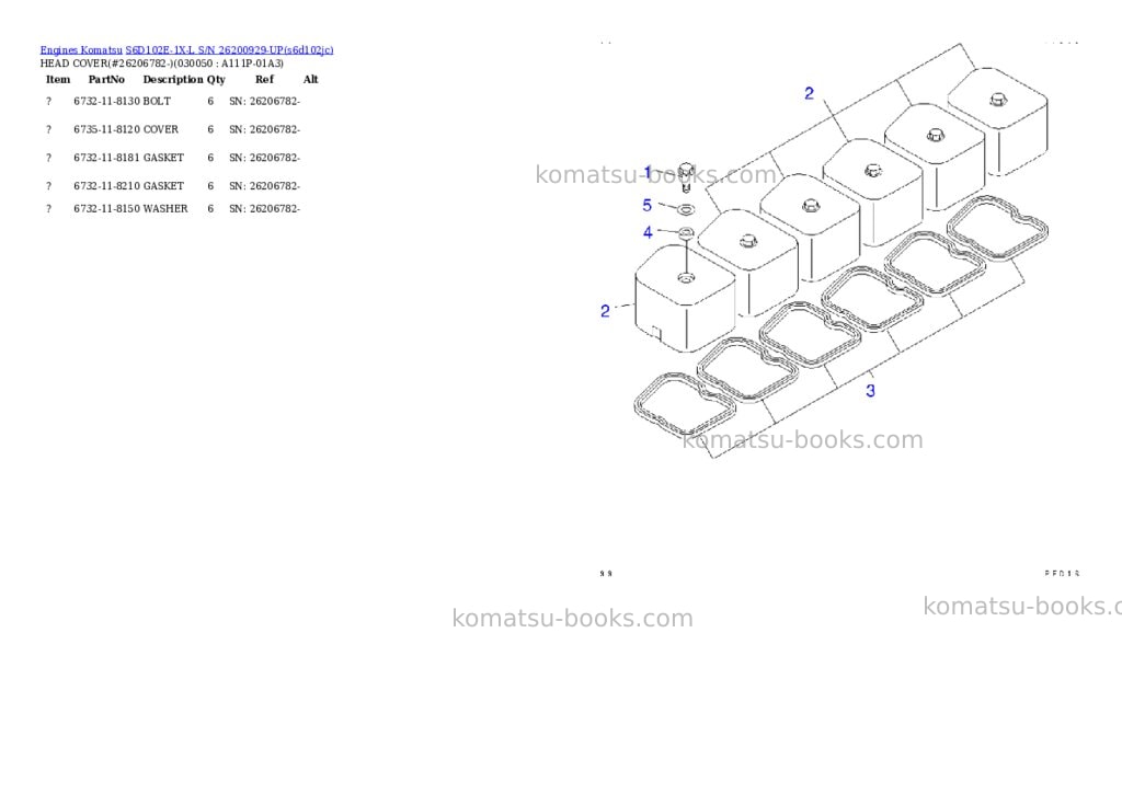Komatsu s6d102e-1x-l s/n 26200929-up Parts catalog cover Page 4 Komatsu s6d102e-1x-l s/n 26200929-up Parts catalog cover Page 4