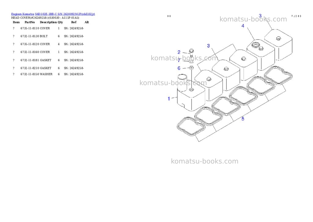Komatsu S6D102E-1BB-C S/N 26200929-UP Parts catalog cover Page 2 Komatsu S6D102E-1BB-C S/N 26200929-UP Parts catalog cover Page 2