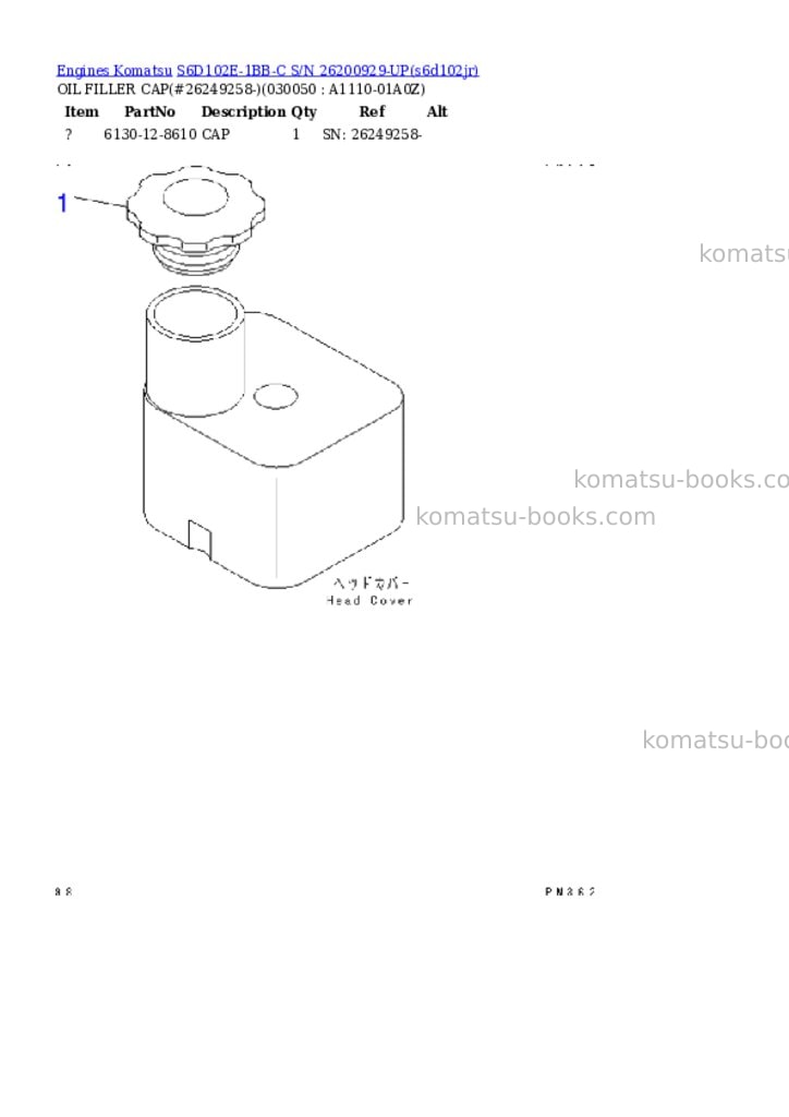 Komatsu S6D102E-1BB-C S/N 26200929-UP Parts catalog cover Page 4 Komatsu S6D102E-1BB-C S/N 26200929-UP Parts catalog cover Page 4