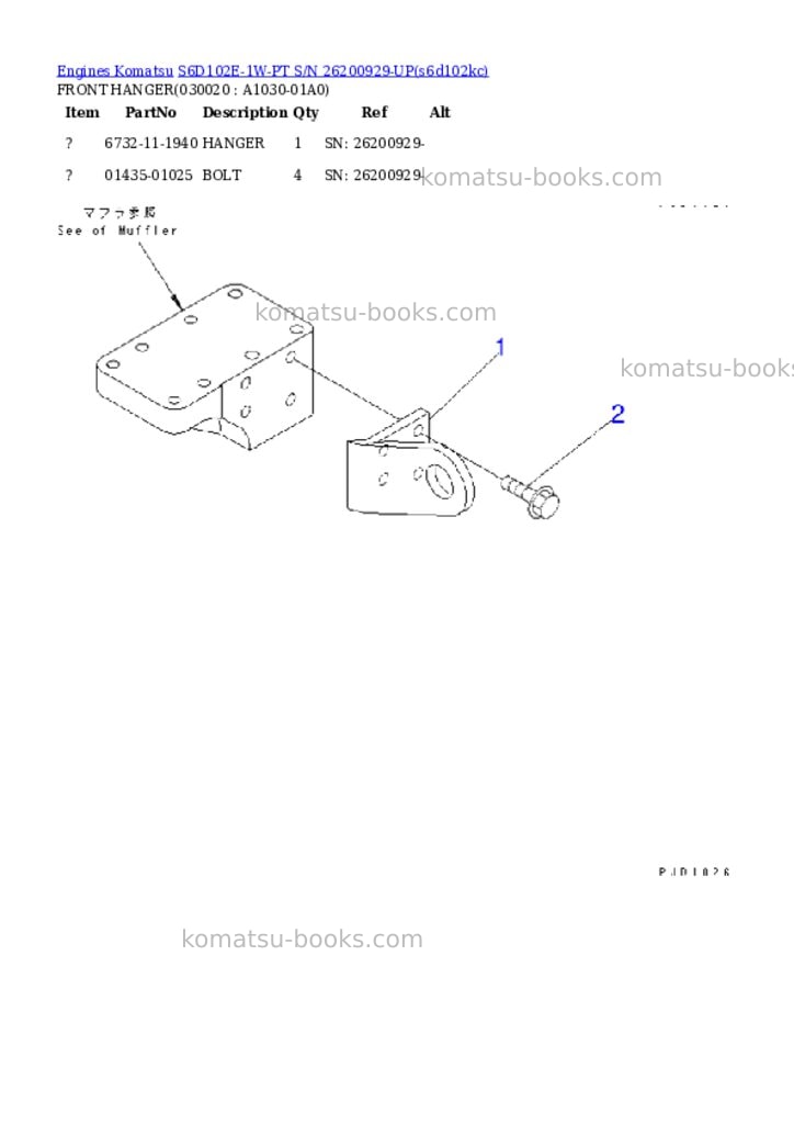 Komatsu s6d102e-1w-pt s/n 26200929-up Parts catalog cover