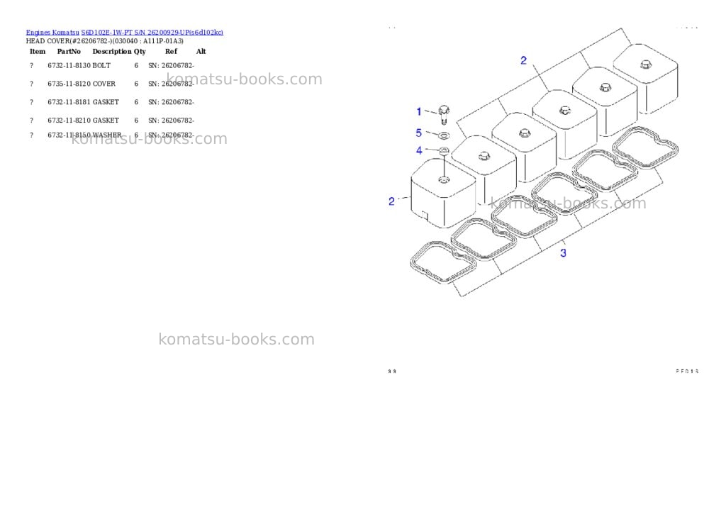 Komatsu s6d102e-1w-pt s/n 26200929-up Parts catalog cover Page 3