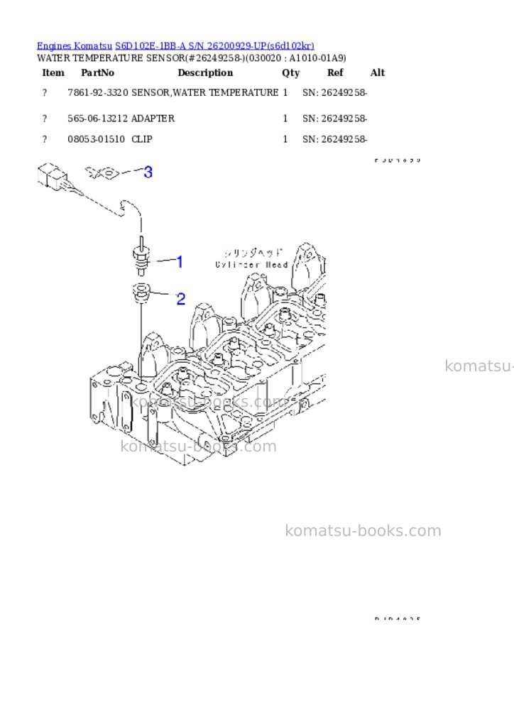 Komatsu s6d102e-1bb-a s/n 26200929-up Parts catalog cover Komatsu s6d102e-1bb-a s/n 26200929-up Parts catalog cover