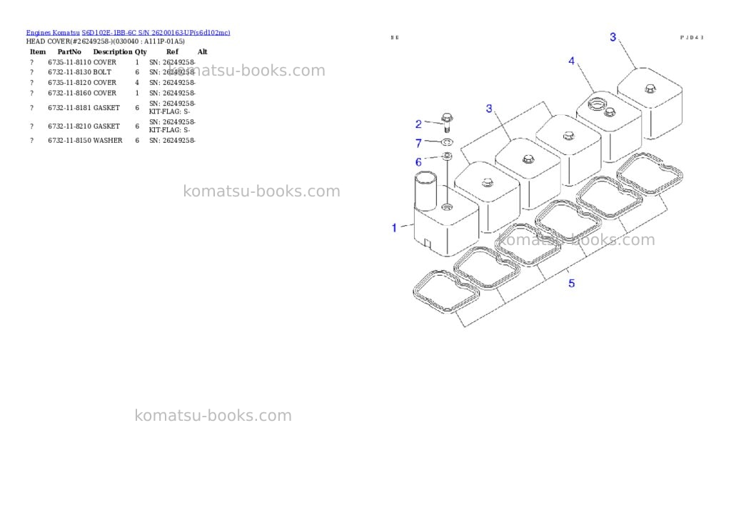 Komatsu s6d102e-1bb-6c s/n 26200163-up Parts catalog cover Page 3 Komatsu s6d102e-1bb-6c s/n 26200163-up Parts catalog cover Page 3