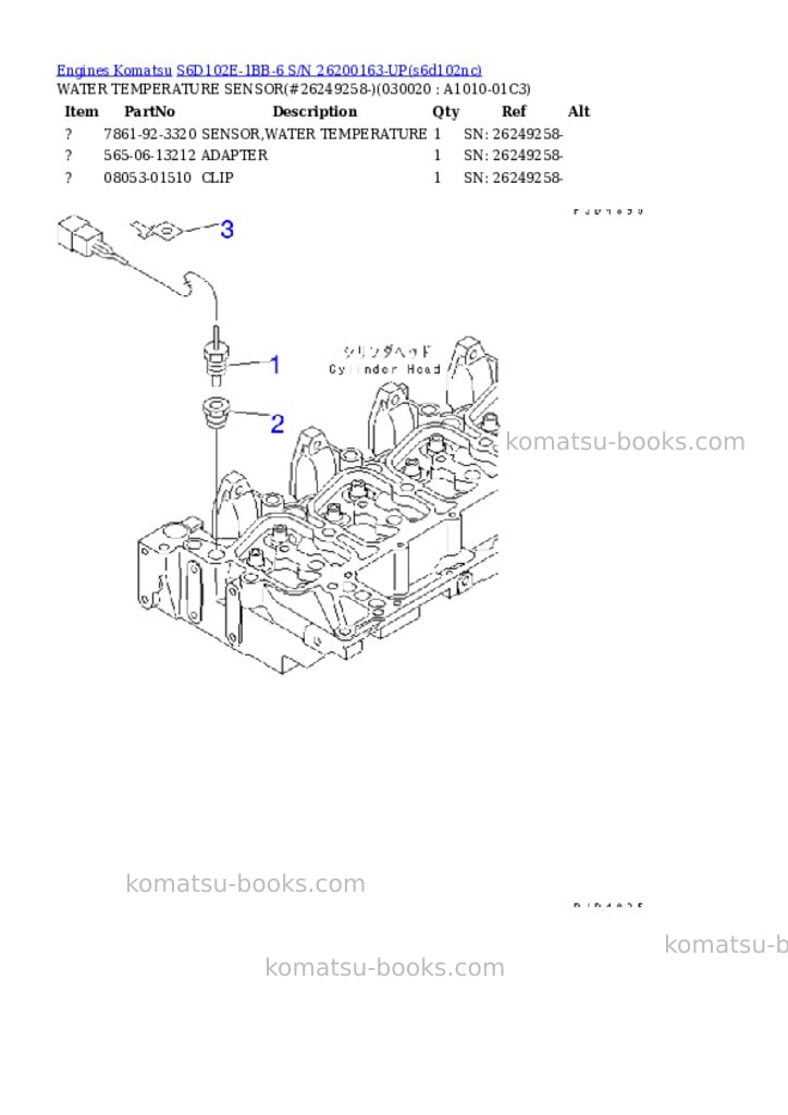 Komatsu s6d102e-1bb-6 s/n 26200163-up Parts catalog cover