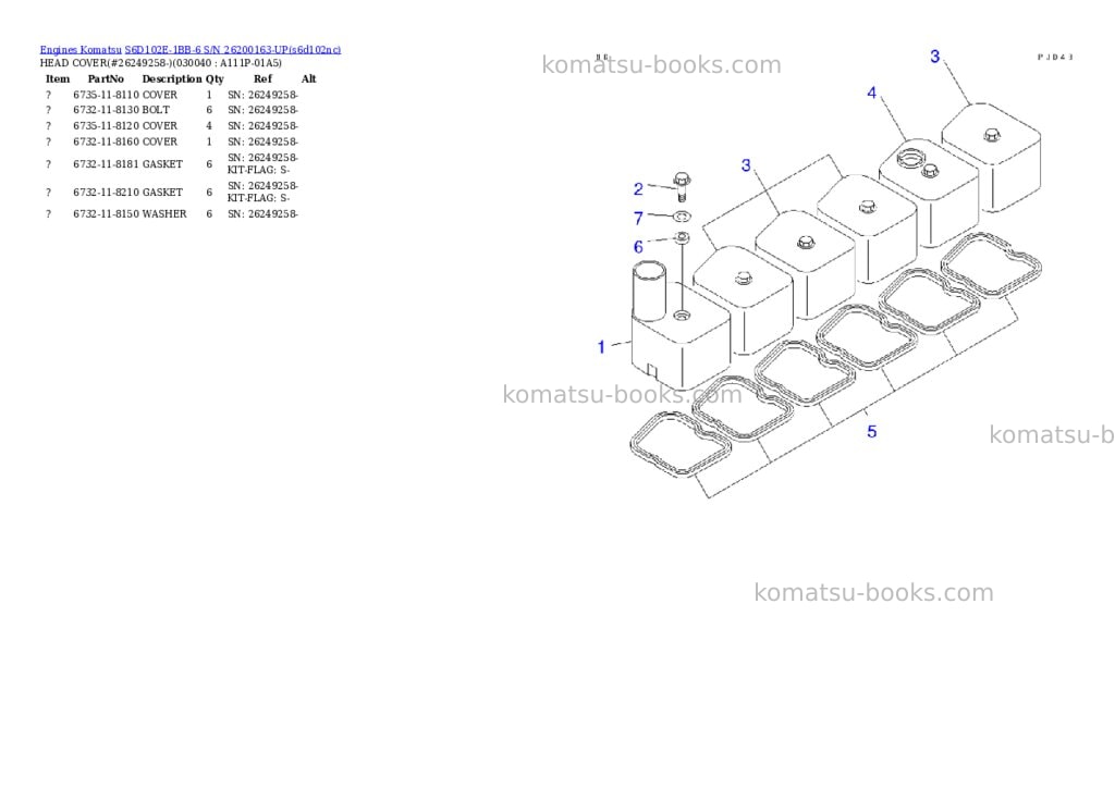 Komatsu s6d102e-1bb-6 s/n 26200163-up Parts catalog cover Page 3