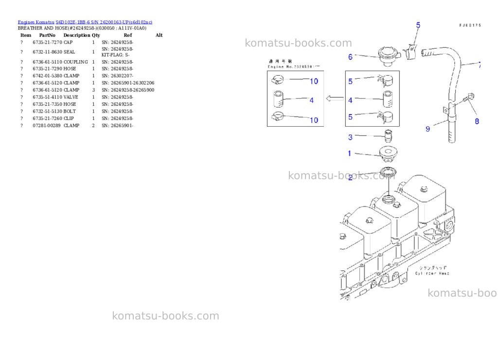 Komatsu s6d102e-1bb-6 s/n 26200163-up Parts catalog cover Page 4