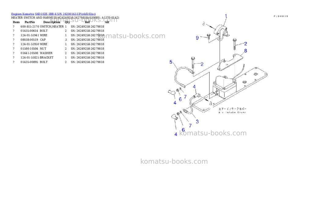 Komatsu s6d102e-1bb-6 s/n 26200163-up Parts catalog cover Page 7