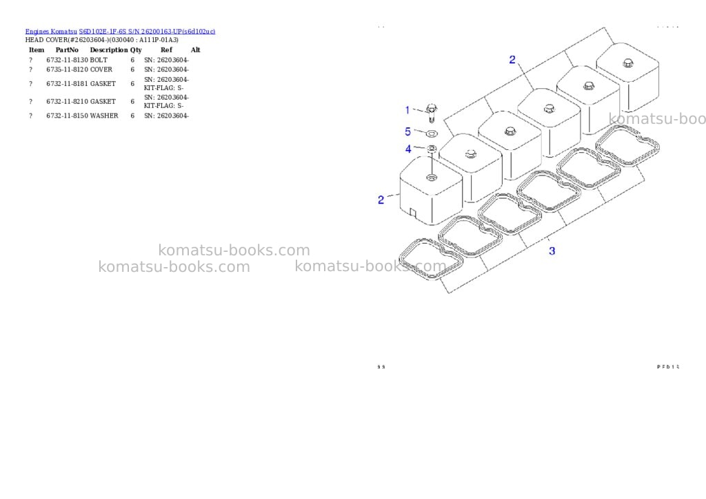 Komatsu s6d102e-1f-6s s/n 26200163-up Parts catalog cover Page 3